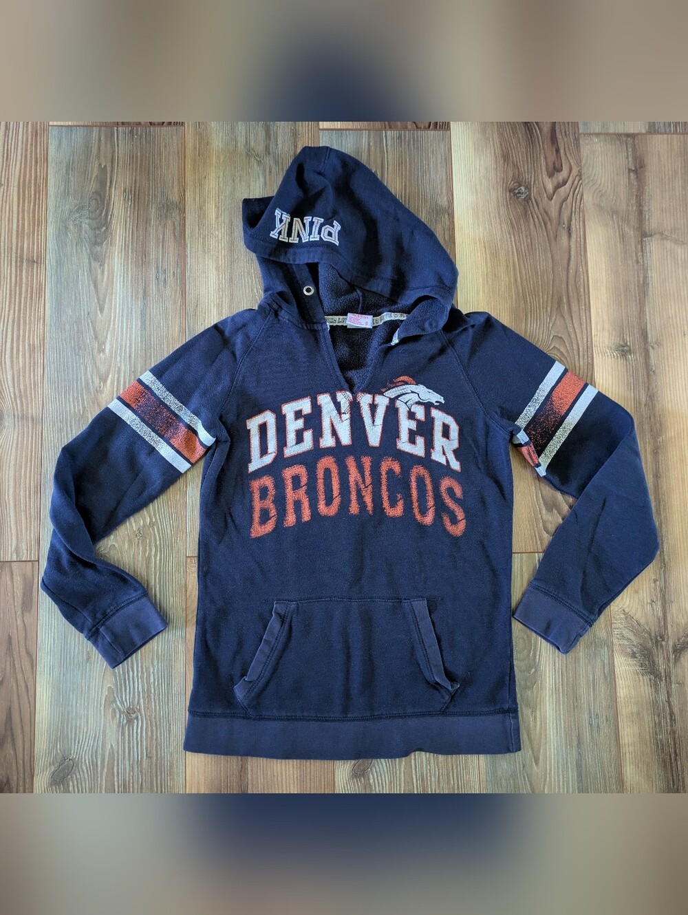 PINK Victoria's Secret 5th & Ocean NFL Denver Broncos Hooded Sweatshirt Navy Y2K